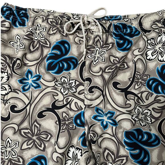 OP Shorts Mens cream Hibiscus Hawaiian Board Surf Swim Trunks Ocean Pacific sz L - Picture 3 of 6